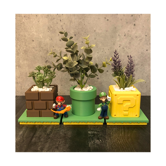 3D-Printed Super Mario Succulent Planters Set | Question Block | Warp Pipe | Brick Block |